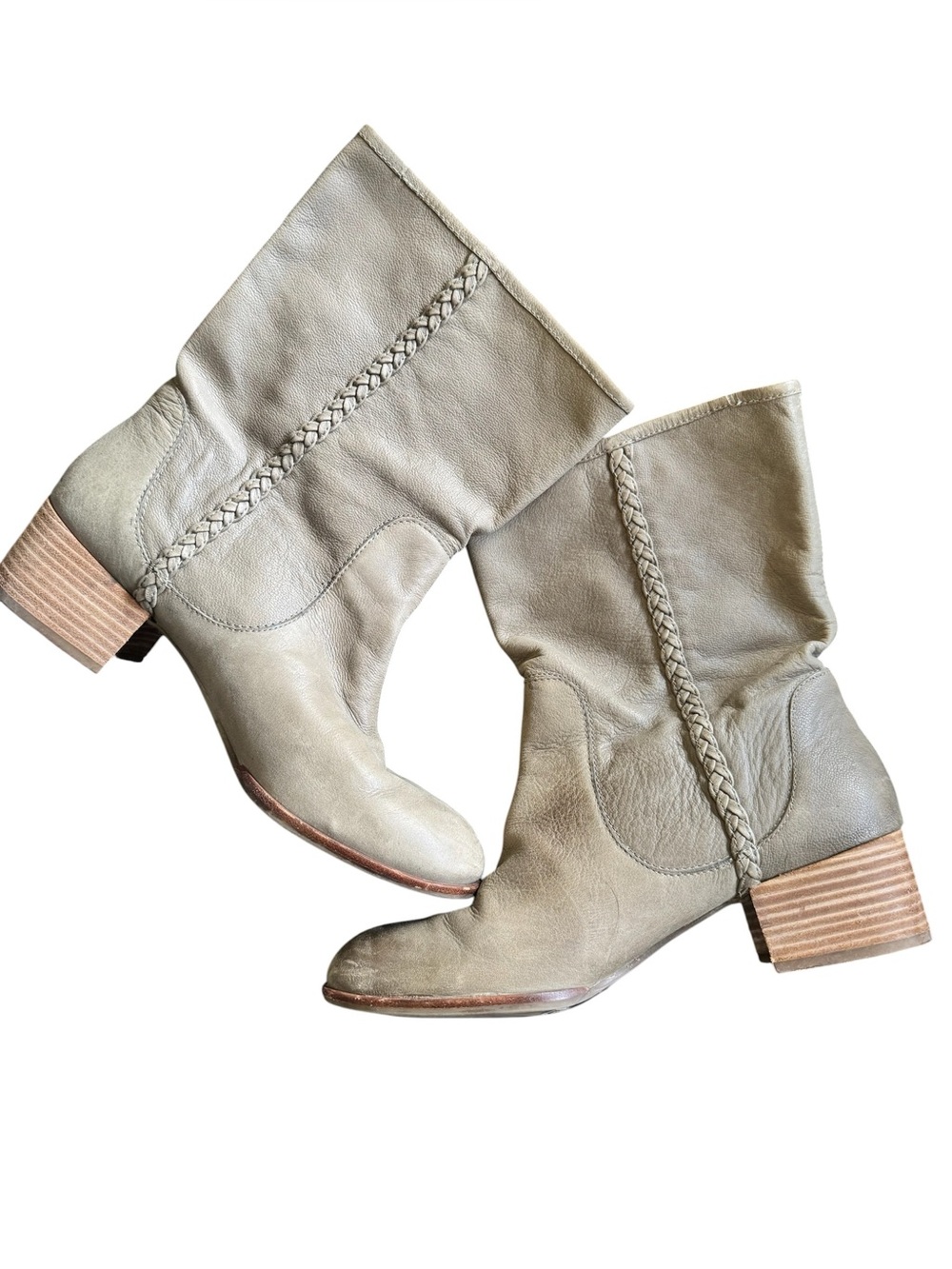 Banana Republic Greige Taupe Leather Mid-Calf Braided Boot
